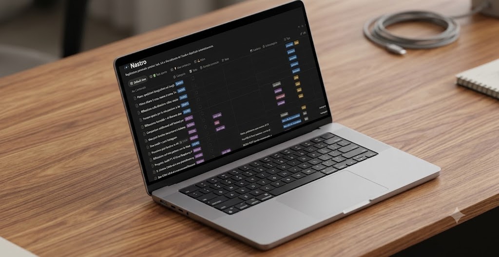 Il database Idee & Contenuti in Notion — ritaglio fotocopiato